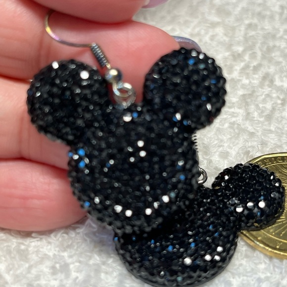 Betsey Johnson style black rhinestone look Mickey earrings,nickel free h… - Picture 8 of 9